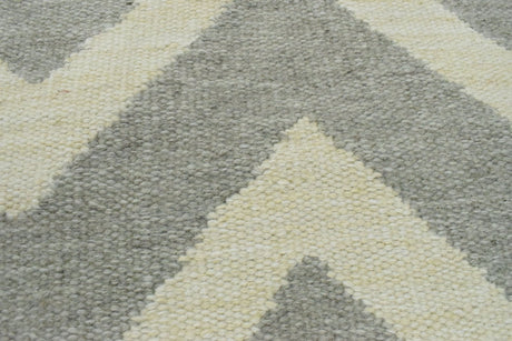 Outdoor Safe Chevron Pattern Silver and Beige Dhurrie Rug-All Products-Parc Decor