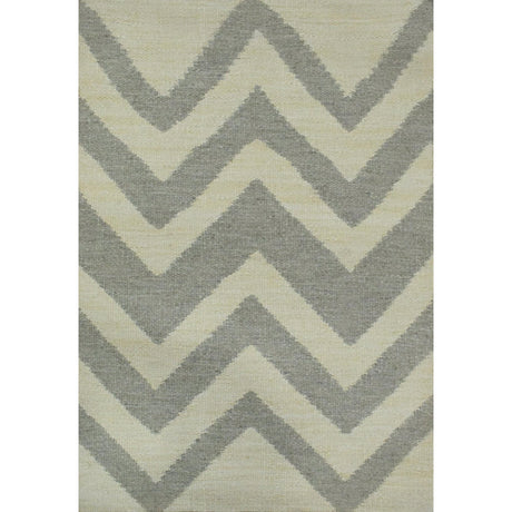 Outdoor Safe Chevron Pattern Silver and Beige Dhurrie Rug-All Products-Parc Decor