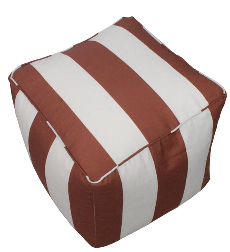 Outdoor Safe Terracotta Nautical Stripes Ottoman Pouf-All Products-Parc Decor