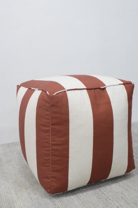 Outdoor Safe Terracotta Nautical Stripes Ottoman Pouf-All Products-Parc Decor