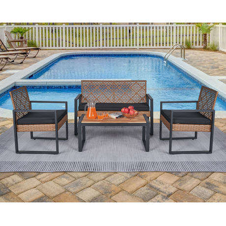 Outdoor Wicker 4-Piece Patio Furniture Set-Outdoor Furniture-Parc Decor