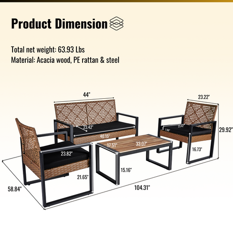 Outdoor Wicker 4-Piece Patio Furniture Set-Outdoor Furniture-Parc Decor