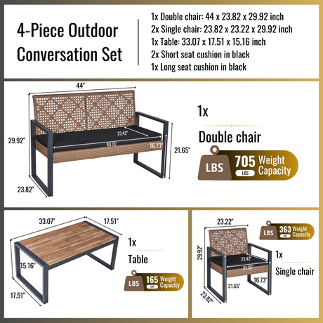 Outdoor Wicker 4-Piece Patio Furniture Set-Outdoor Furniture-Parc Decor