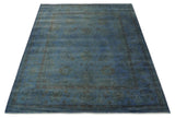 Overdyed Blue Hand Knotted 8x10 Traditional Antique Style Oushak Wool Accent Rug