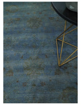 Overdyed Blue Hand Knotted 8x10 Traditional Antique Style Oushak Wool Accent Rug