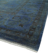 Overdyed Blue Hand Knotted 8x10 Traditional Antique Style Oushak Wool Accent Rug