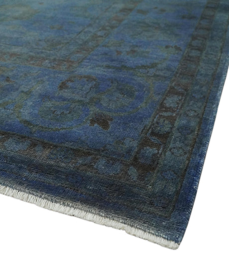 Overdyed Blue Hand Knotted 8x10 Traditional Antique Style Oushak Wool Accent Rug