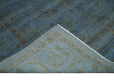 Overdyed Blue Hand Knotted 8x10 Traditional Antique Style Oushak Wool Accent Rug