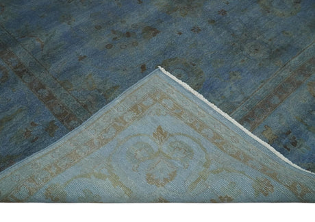 Overdyed Blue Hand Knotted 8x10 Traditional Antique Style Oushak Wool Accent Rug