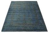 Overdyed Blue Hand Knotted 8x10 Traditional Antique Style Oushak Wool Accent Rug-Area Rug-Parc Decor