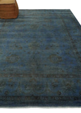 Overdyed Blue Hand Knotted 8x10 Traditional Antique Style Oushak Wool Accent Rug-Area Rug-Parc Decor