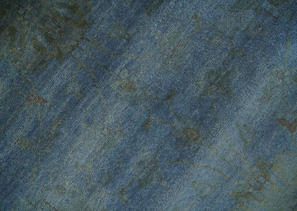 Overdyed Blue Hand Knotted 8x10 Traditional Antique Style Oushak Wool Accent Rug-Area Rug-Parc Decor