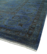 Overdyed Blue Hand Knotted 8x10 Traditional Antique Style Oushak Wool Accent Rug-Area Rug-Parc Decor