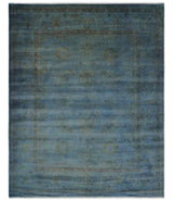 Overdyed Blue Hand Knotted 8x10 Traditional Antique Style Oushak Wool Accent Rug-Area Rug-Parc Decor