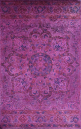 Overdyed Pink Traditional Floral Design Hand Tufted Wool Area Rug