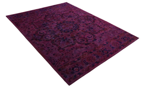 Overdyed Pink Traditional Floral Design Hand Tufted Wool Area Rug