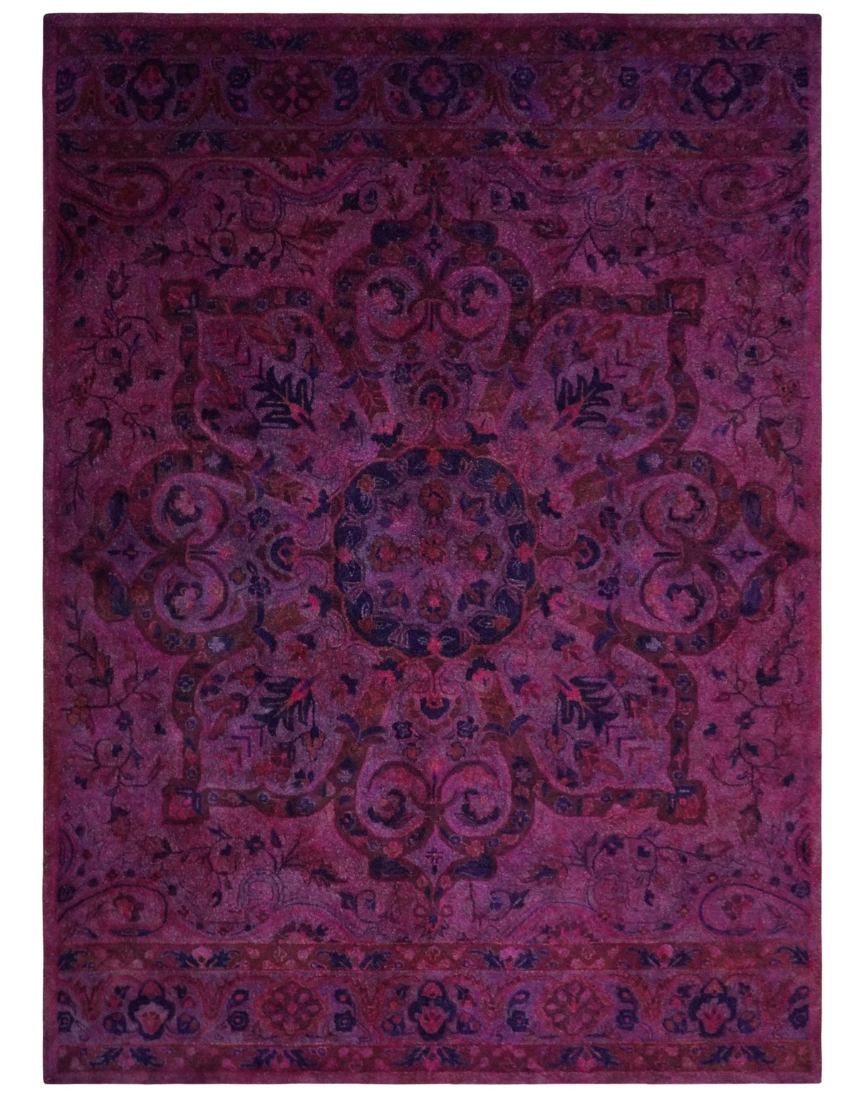 Overdyed Pink Traditional Floral Design Hand Tufted Wool Area Rug