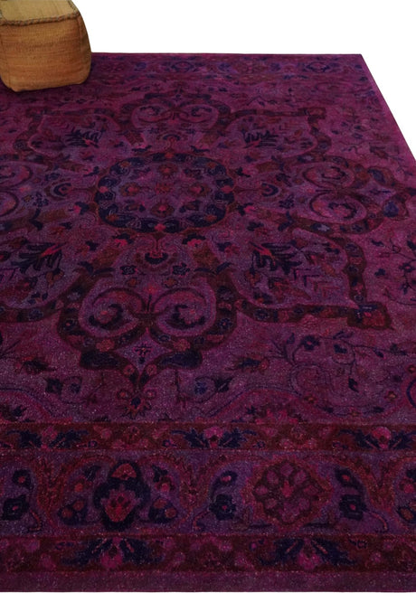 Overdyed Pink Traditional Floral Design Hand Tufted Wool Area Rug