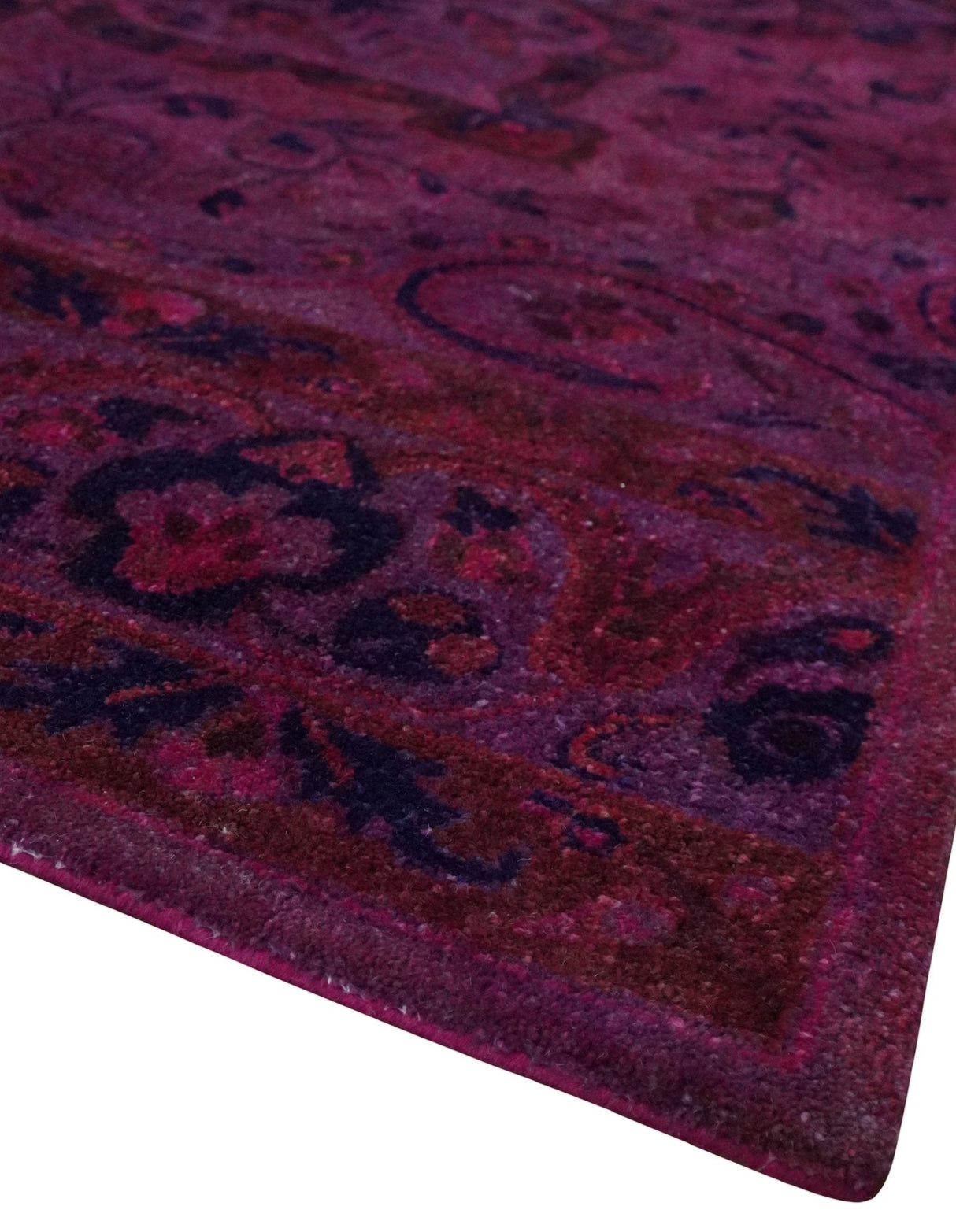 Overdyed Pink Traditional Floral Design Hand Tufted Wool Area Rug
