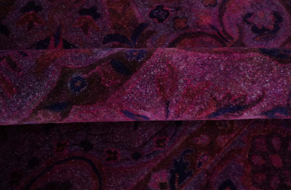 Overdyed Pink Traditional Floral Design Hand Tufted Wool Area Rug