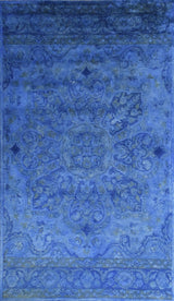 Overdyed Traditional Blue Hand Tufted Wool 5x8 Area Rug