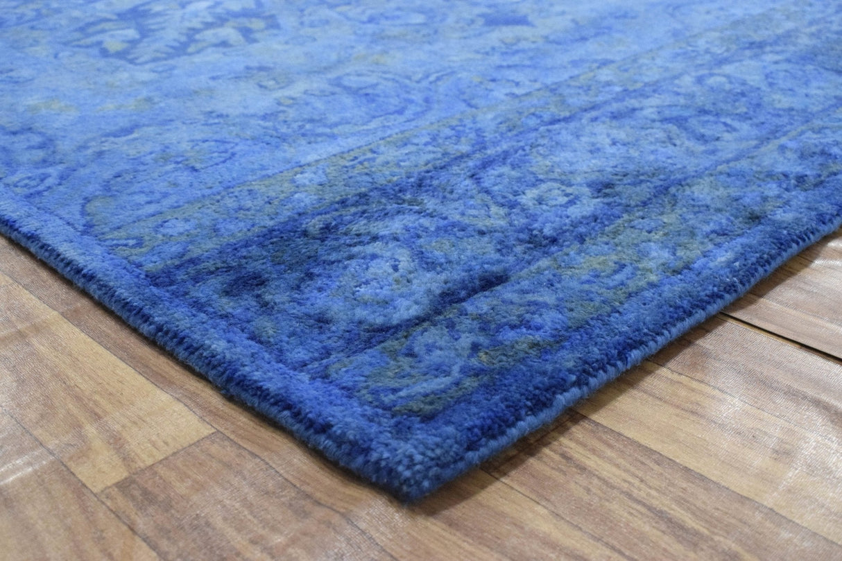 Overdyed Traditional Blue Hand Tufted Wool 5x8 Area Rug
