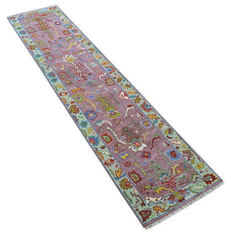 Oversize Runner 3x15 Pink And Blue Hand Knotted Wool Rug