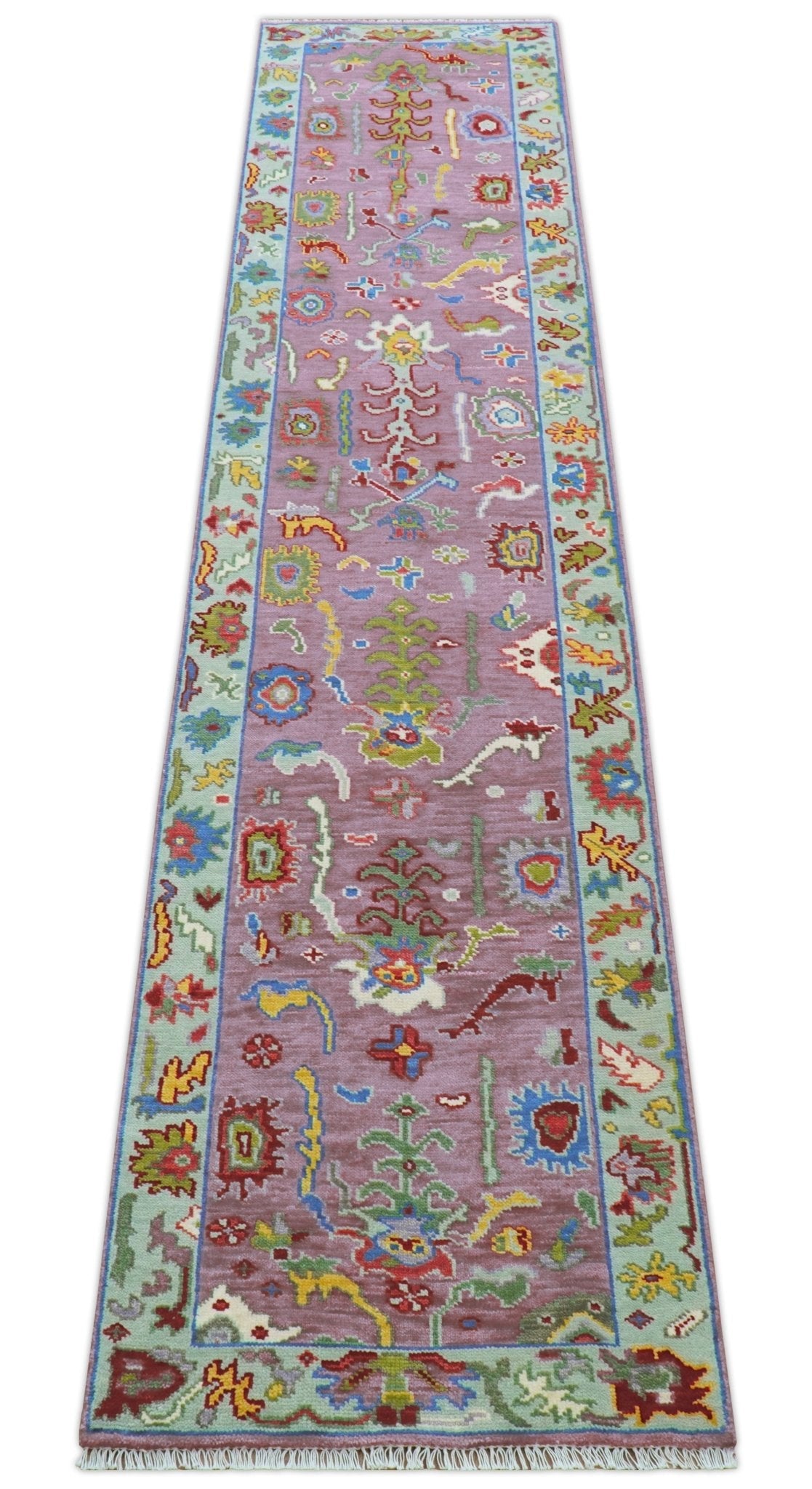 Oversize Runner 3x15 Pink And Blue Hand Knotted Wool Rug