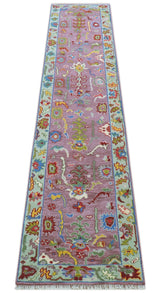 Oversize Runner 3x15 Pink And Blue Hand Knotted Wool Rug
