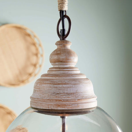 Oversized Glass Cloche Pendant Light with Wood Accent-pendant light-Parc Decor