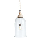 Oversized Glass Cloche Pendant Light with Wood Accent-pendant light-Parc Decor