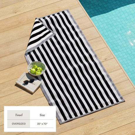 Oversized Striped Border Cabana Beach Towel – Santa Cruz-Beach Towels-Parc Decor