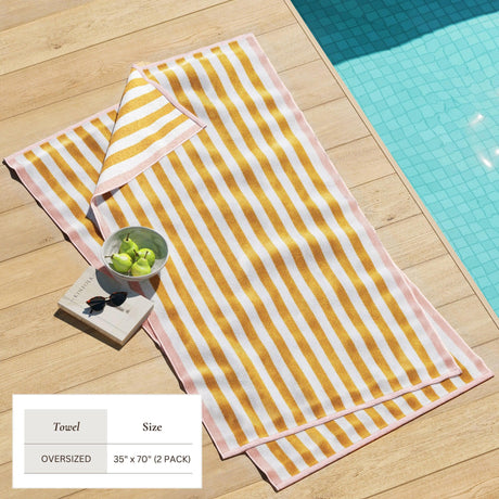 Oversized Striped Border Cabana Beach Towel – Santa Cruz-Beach Towels-Parc Decor