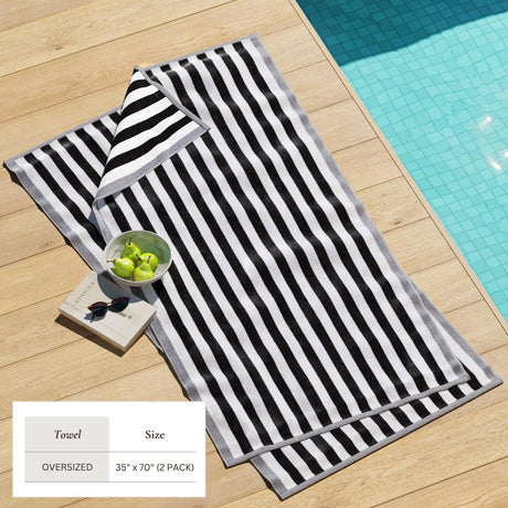 Oversized Striped Border Cabana Beach Towel – Santa Cruz-Beach Towels-Parc Decor