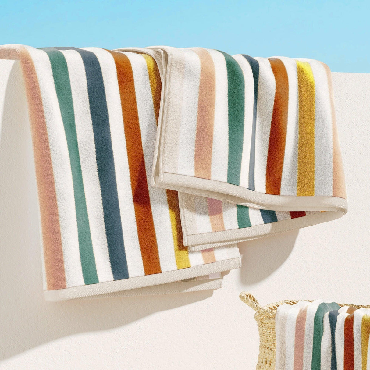 Oversized Striped Border Cabana Beach Towels - Santa Cruz