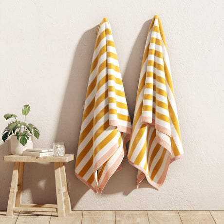Oversized Striped Border Cabana Beach Towels - Santa Cruz