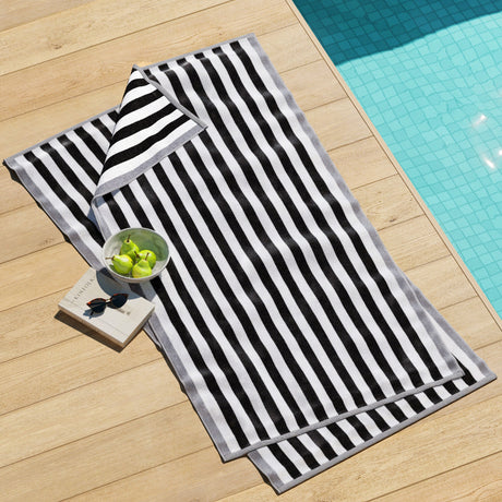 Oversized Striped Border Cabana Beach Towels - Santa Cruz