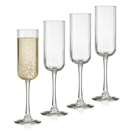 Paneled Champagne Flute Glasses, 7.5 ounce, Set of 4-Stemware-Parc Decor