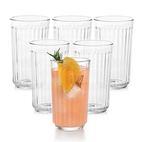Paneled Tumbler Drinking Glasses, 17 ounce, Set of 6-Cocktails and Spirits-Parc Decor