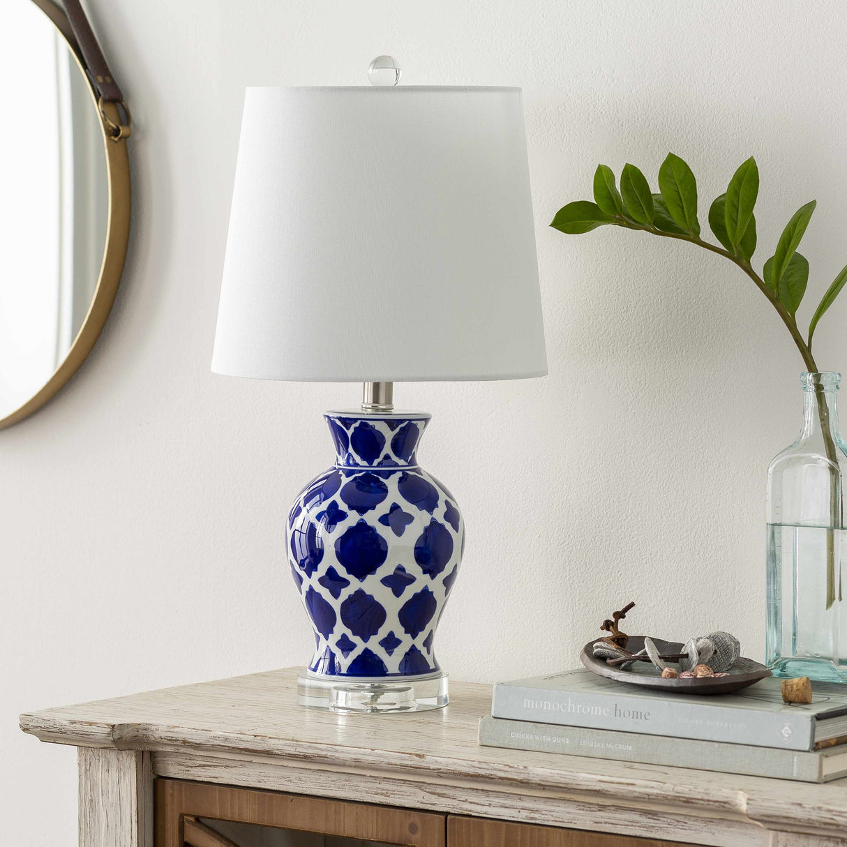 Pangian White & Blue Patterned Ceramic Table Lamp-Lighting-Parc Decor