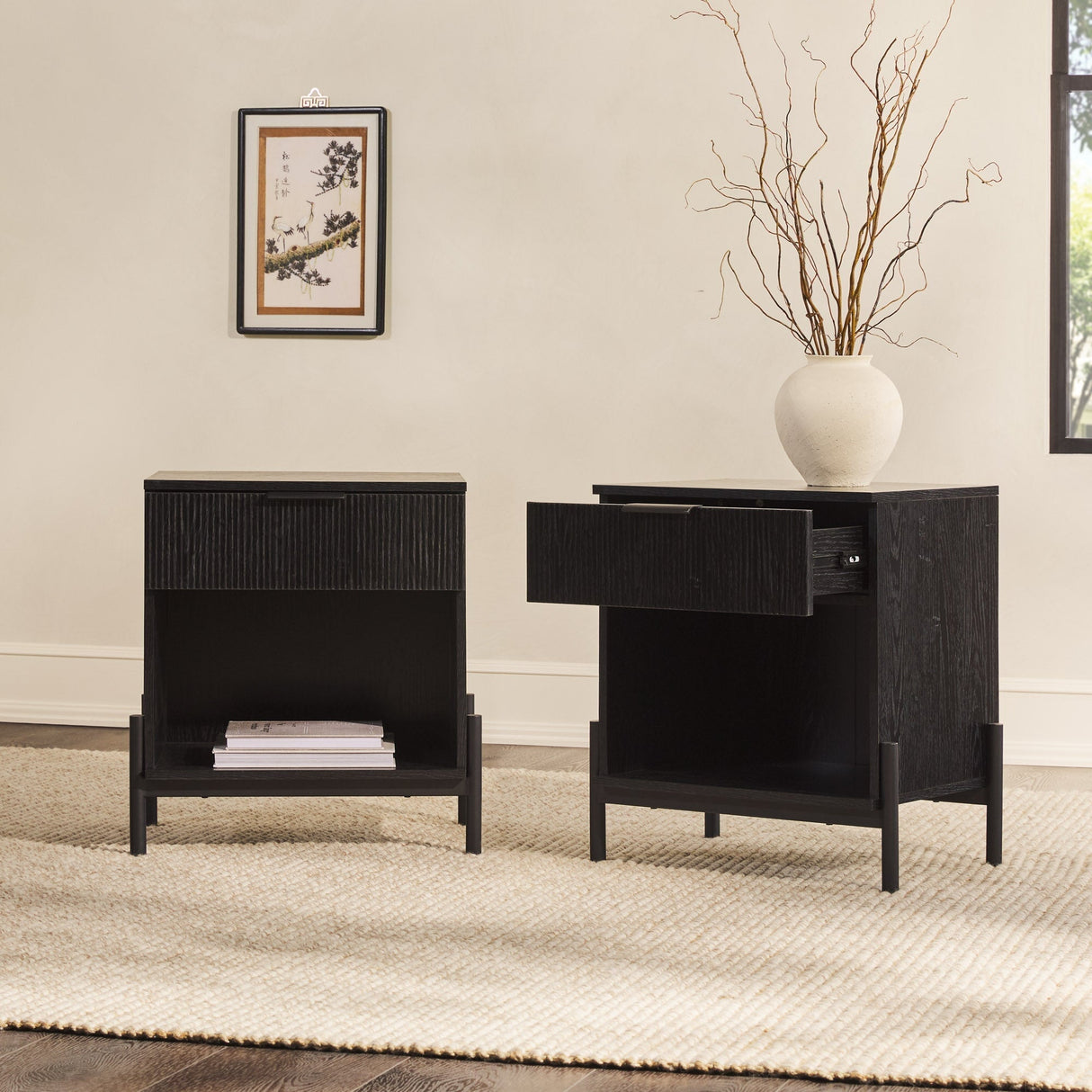 Paris Modern Scandinavian Reeded Nightstand