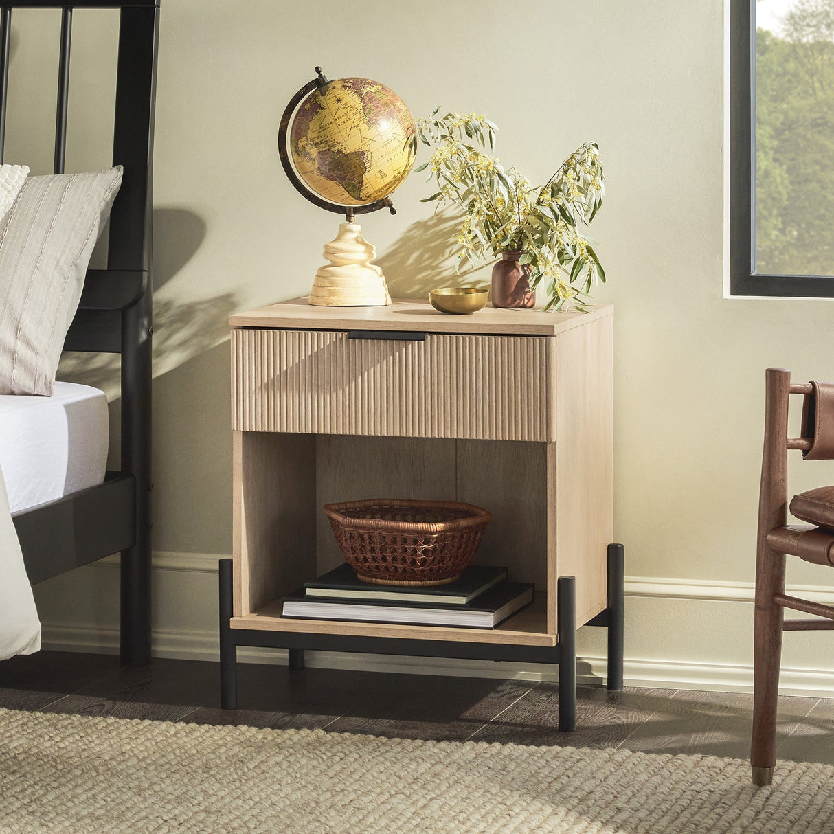 Paris Modern Scandinavian Reeded Nightstand-Bedroom-Parc Decor