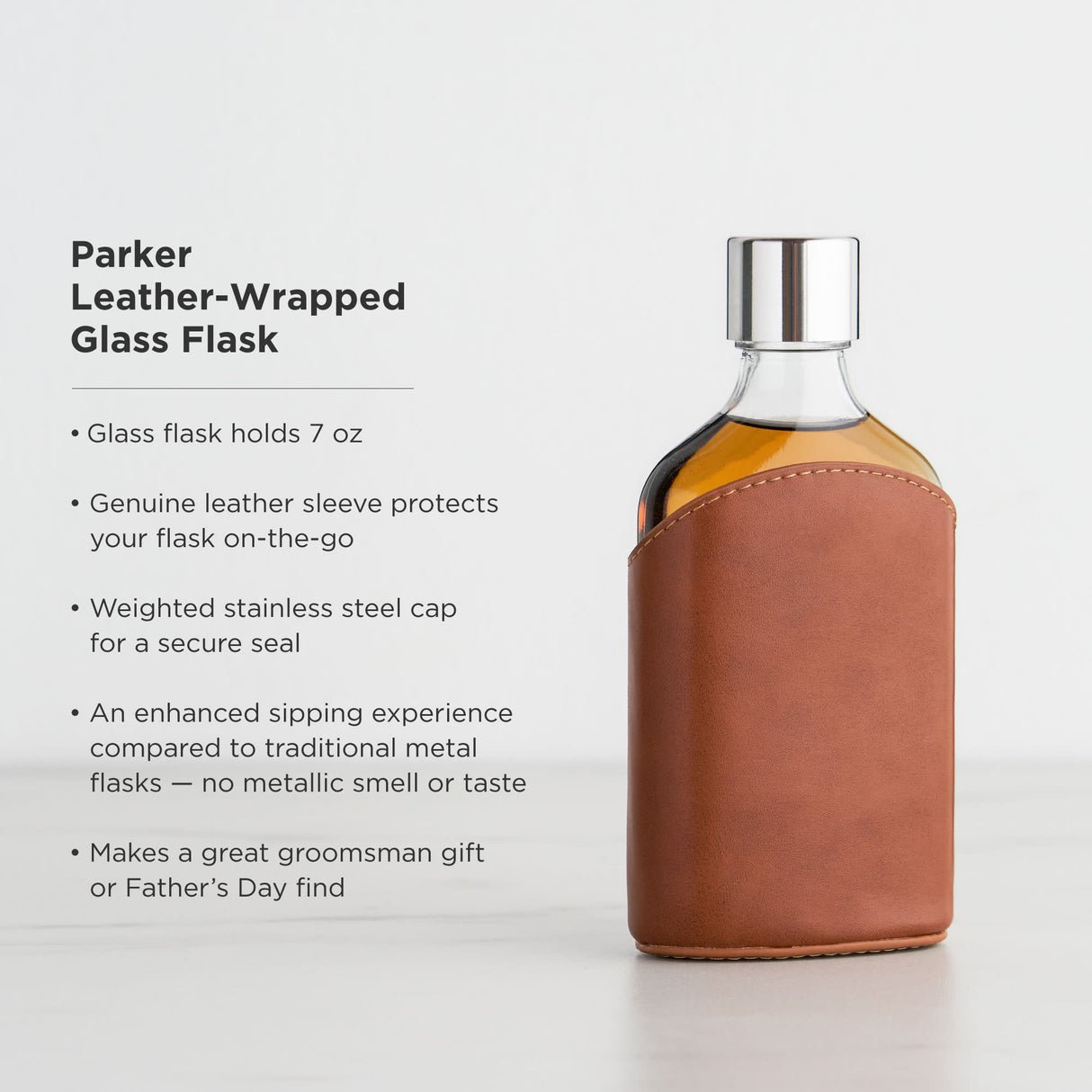 Parker Leather-Wrapped Glass Flask-product_type::novelty_flasks-Parc Decor