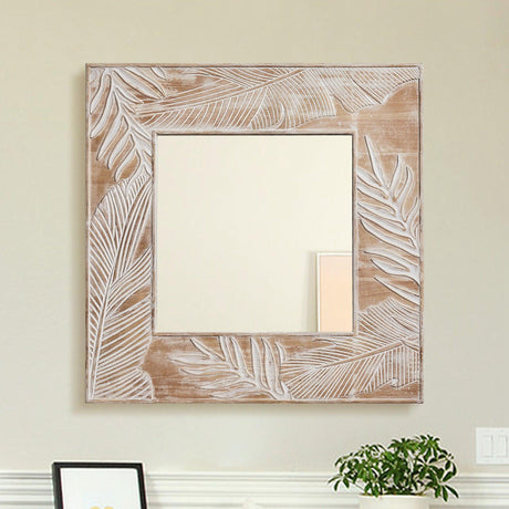 Parrot Uncle Frame for Mirrors Traditional Square Mirror Vintage Wall Decoration with Leaf Pattern