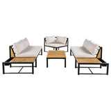 Patio Furniture Set with Loveseats, 4 Pieces Outdoor Sofa Set with Waterproof Cushions, Durable Iron-Wood Design for Garden, Backyard, Poolside-户外组合沙发套装-Parc Decor