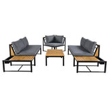 Patio Furniture Set with Loveseats, 4 Pieces Outdoor Sofa Set with Waterproof Cushions, Durable Iron-Wood Design for Garden, Backyard, Poolside-户外组合沙发套装-Parc Decor