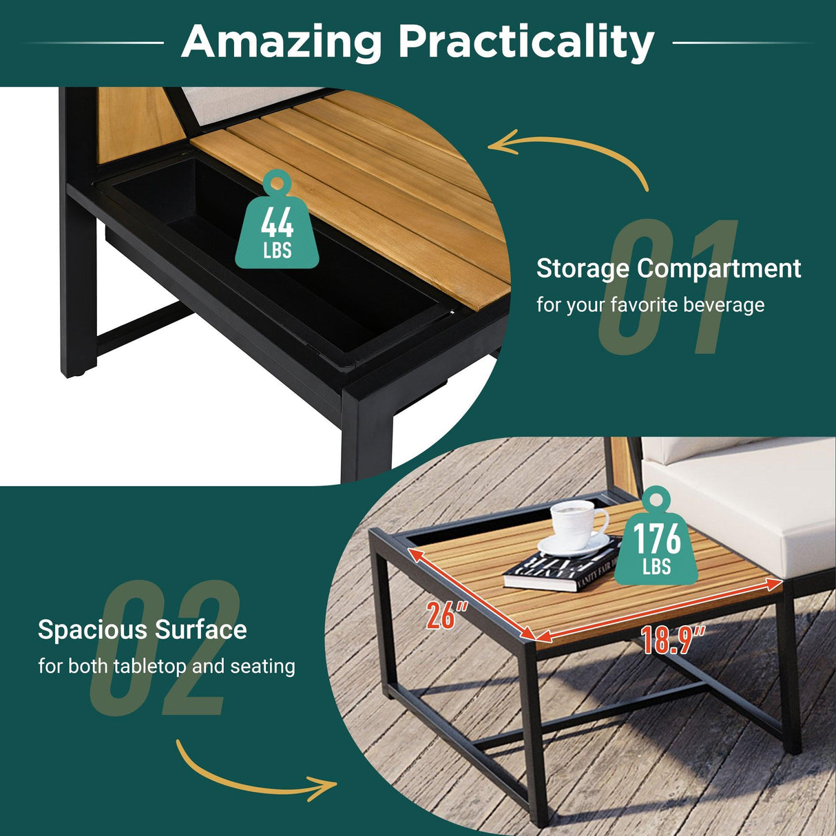 Patio Furniture Set with Loveseats, 4 Pieces Outdoor Sofa Set with Waterproof Cushions, Durable Iron-Wood Design for Garden, Backyard, Poolside-户外组合沙发套装-Parc Decor