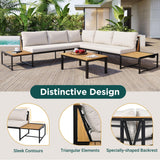 Patio Furniture Set with Loveseats, 4 Pieces Outdoor Sofa Set with Waterproof Cushions, Durable Iron-Wood Design for Garden, Backyard, Poolside-户外组合沙发套装-Parc Decor
