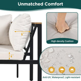 Patio Furniture Set with Loveseats, 4 Pieces Outdoor Sofa Set with Waterproof Cushions, Durable Iron-Wood Design for Garden, Backyard, Poolside-户外组合沙发套装-Parc Decor