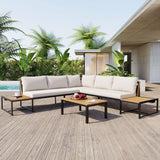 Patio Furniture Set with Loveseats, 4 Pieces Outdoor Sofa Set with Waterproof Cushions, Durable Iron-Wood Design for Garden, Backyard, Poolside-户外组合沙发套装-Parc Decor